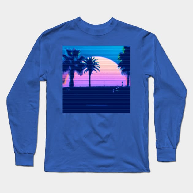 vaporwave palms sunset Long Sleeve T-Shirt by lofi_retrowave